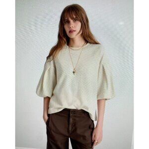 Madewell Oatmeal Pullover Sweatshirt With 3/4 Balloon Sleeves Medium